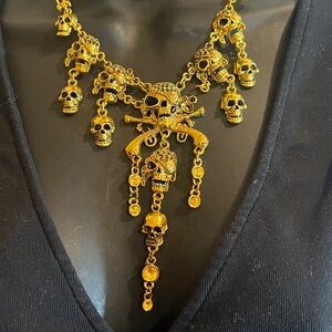 Gold Skull Necklace and Earring Set